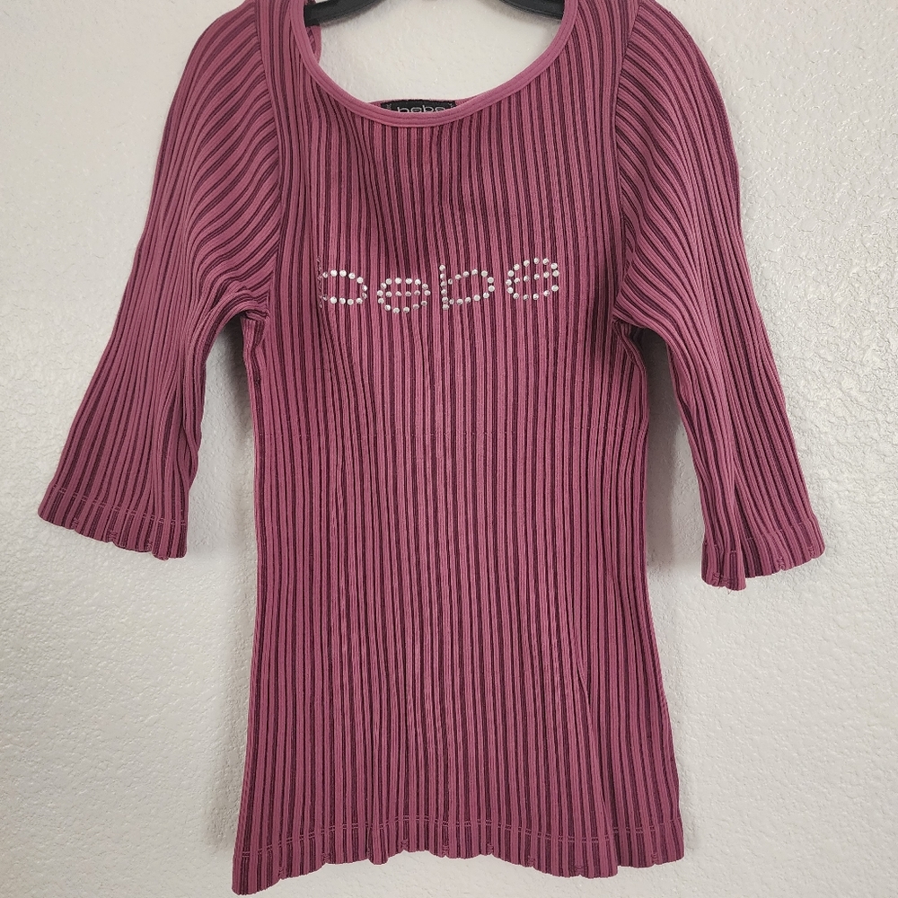 Bebe pink stretchy ribbed top OS